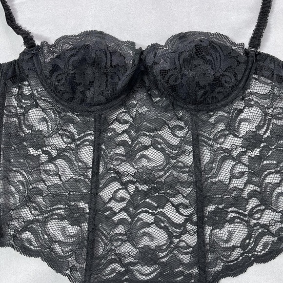 Vintage Victoria's Secret Bustier Women 36B Black Lace Overbust Garter Corset - Picture 2 of 10